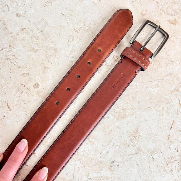 Columbia Brown Leather Belt Gun Metal Buckle Logo - Picture 3 of 7